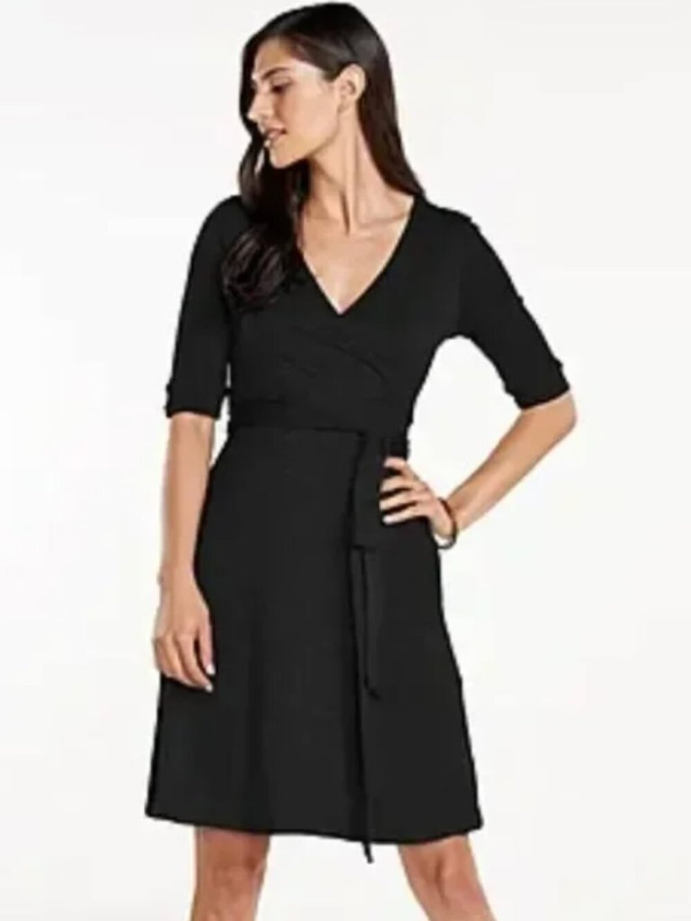Toad&Co Cue Wrap Cafe Dress size Small Black V-Neck 3/4 Sleeve Cotton Blend